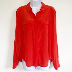 ANN TAYLOR SILK Long Sleeve Button Down Blouse Orange Size 8